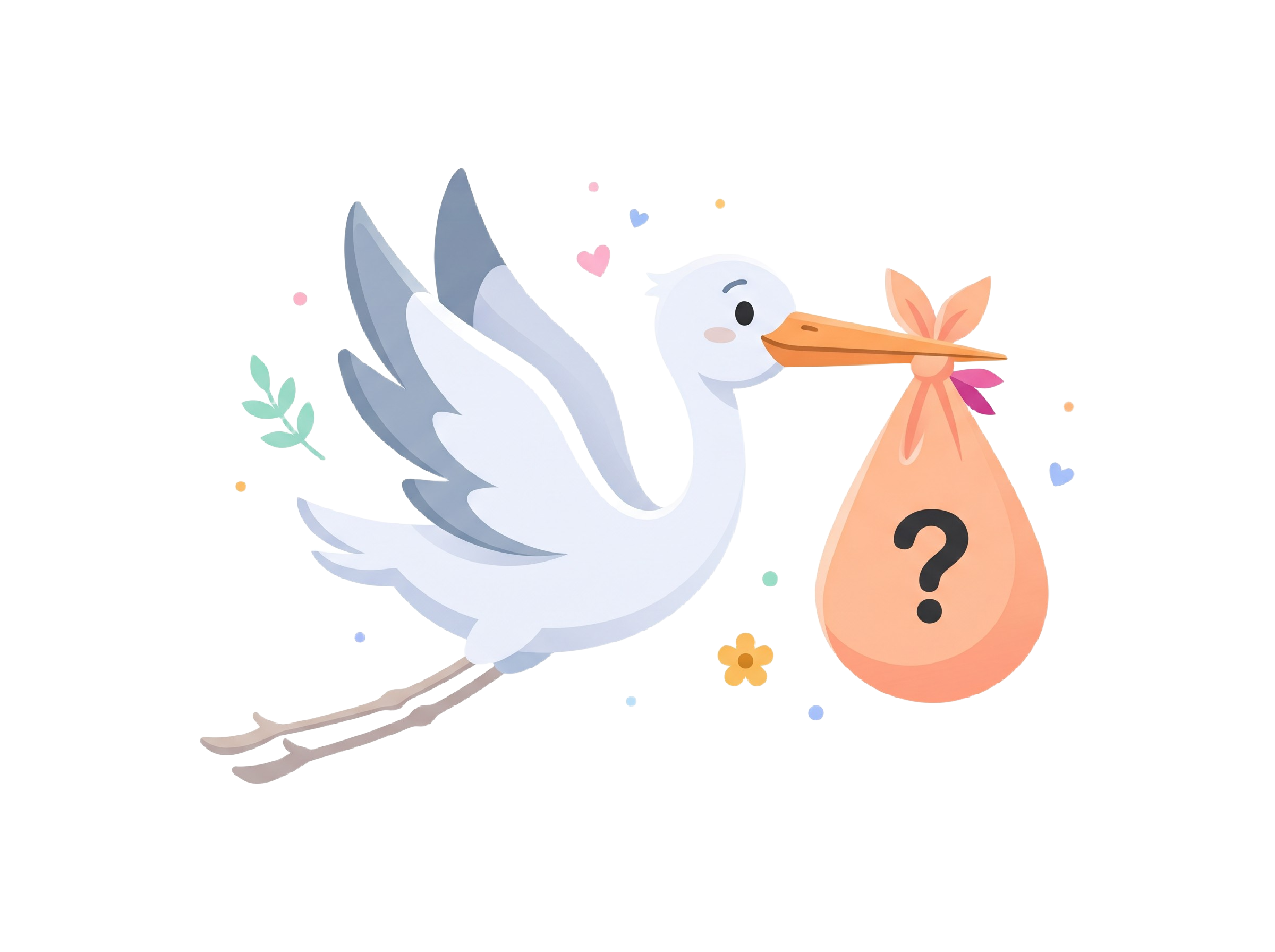 Аист несёт свёрток со знаком вопроса — кто там, девочка или мальчик?